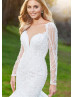 Long Sleeve Beaded Ivory Lace Tulle Wedding Dress